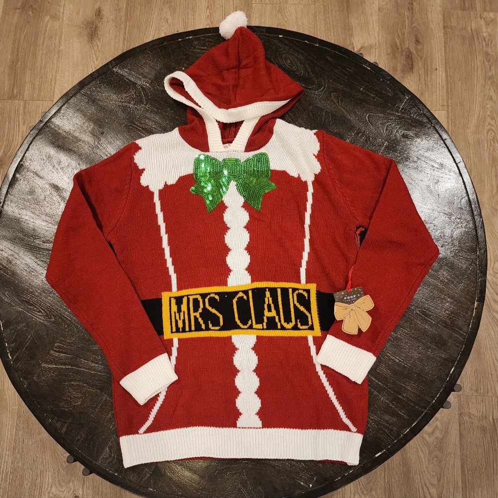 Mrs. Clause Hooded Christmas Sweater